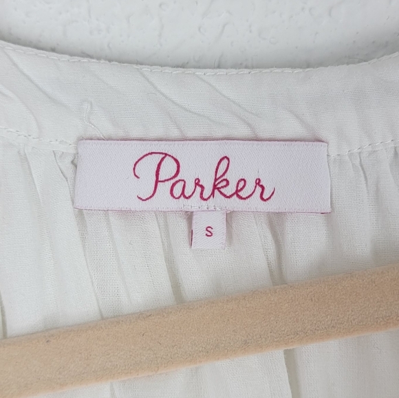 Parker Embroidered Black and White Puff Sleeve Cotton Mini Dress Small - Picture 9 of 13